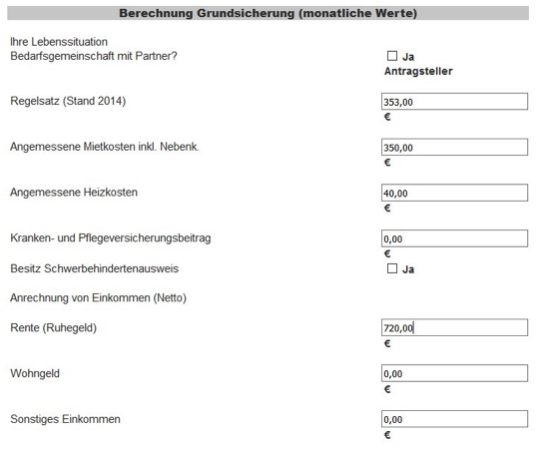 Ergebnisse der Grundsicherungsberechnung